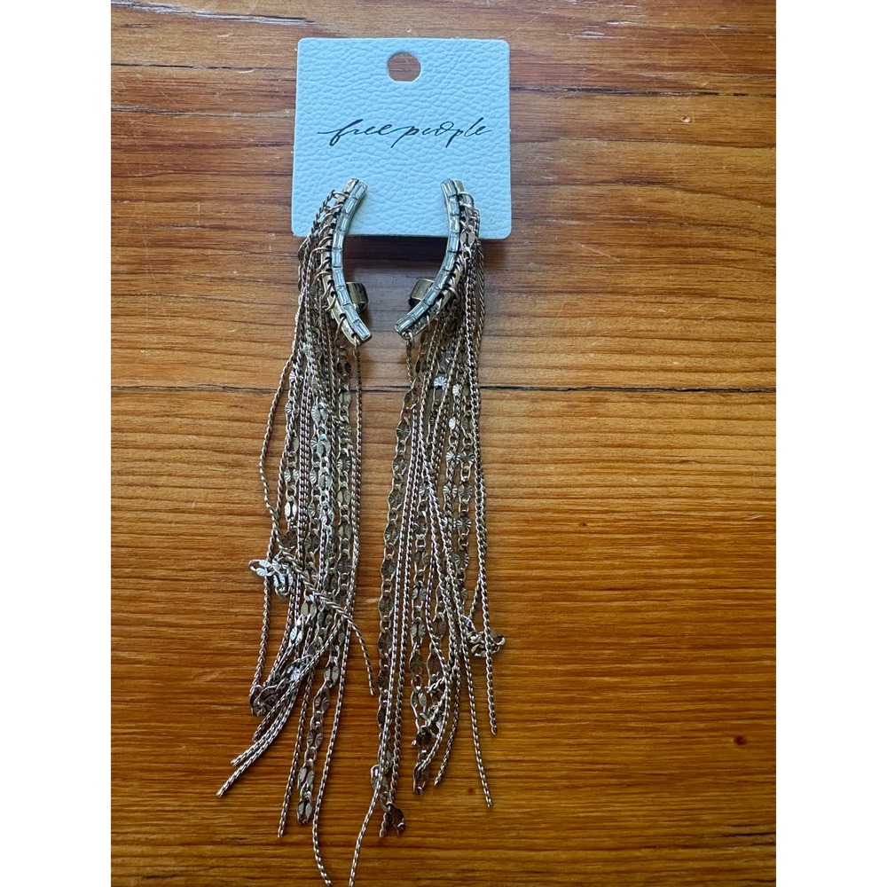 Free People Disco Ear Climbers Gold Tone fringe boho party evening indie new - Picture 6 of 7